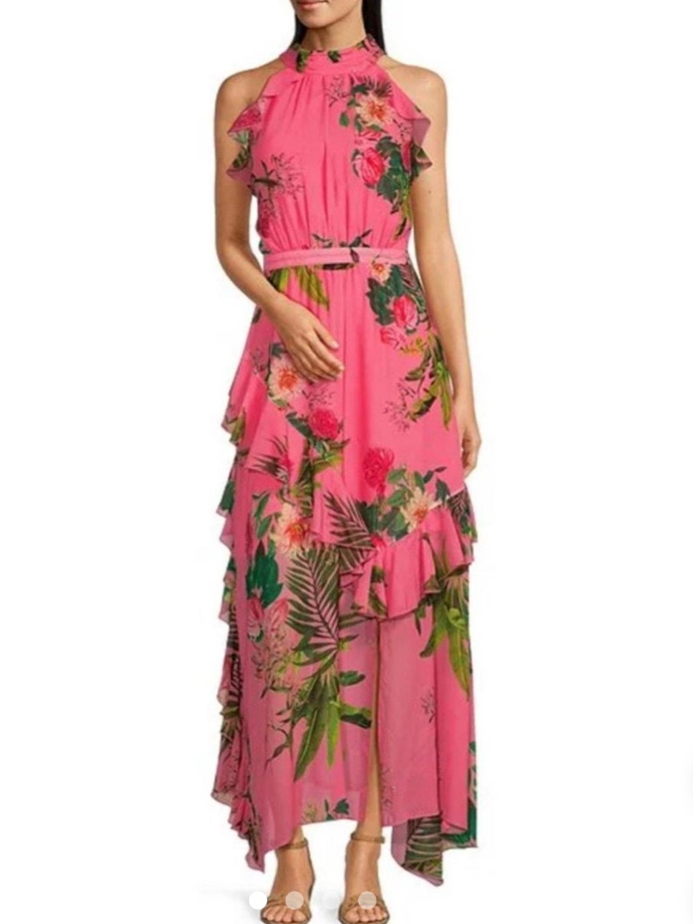 Alex Marie Pink & Green Floral High-Low Dress